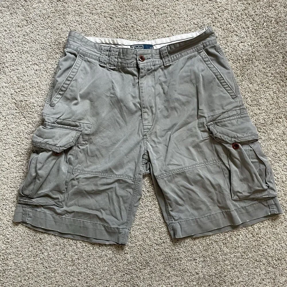 Y2K Polo Ralph Lauren Classic Polo Chino Shorts Mens 33 Gray Cotton